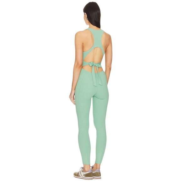 New Gigi C Krizia Sage Green Micro Rib Cutout Tied Jumpsuit Catsuit L - Picture 5 of 6